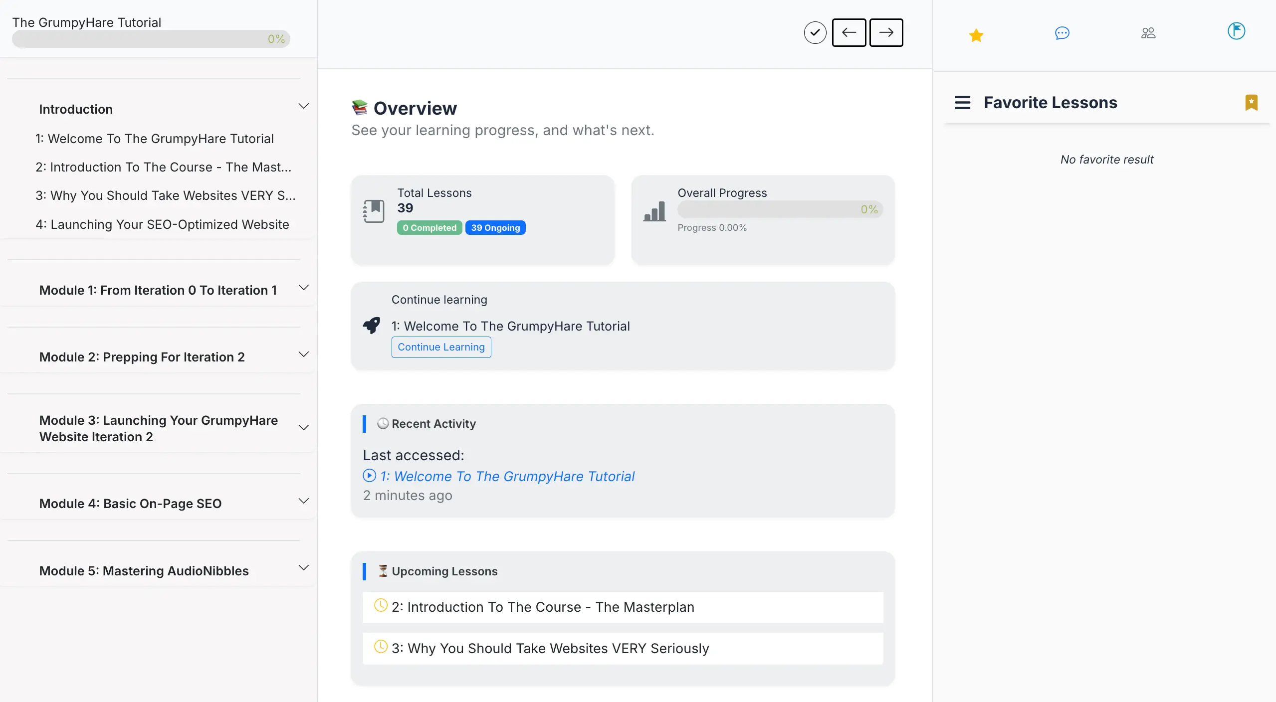 REIU Course Dashboard with Progress Bar & Modules