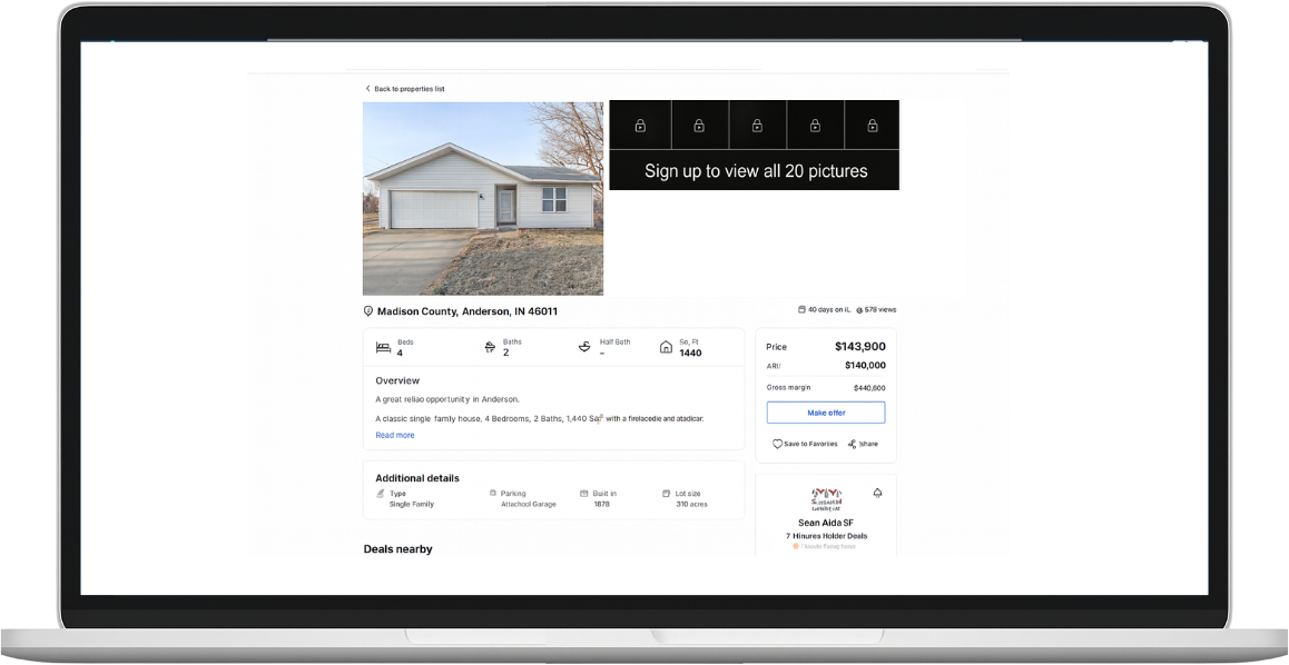 A generic, cluttered, and unprofessional deal listing from a competitor platform.